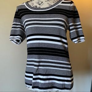 WHBM black and white striped short sleeve top sz M